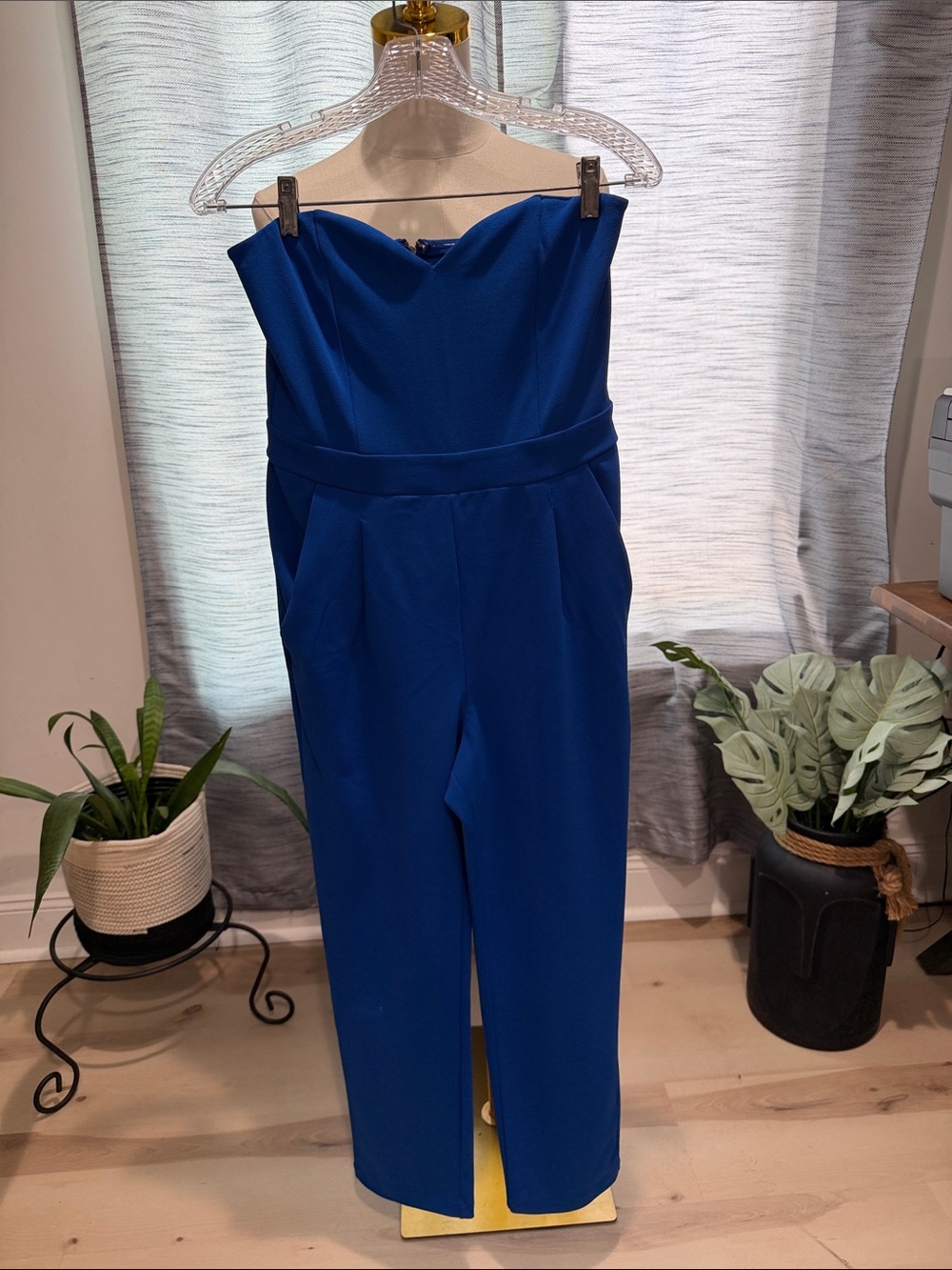 Express Strapless Cobalt Blue Jumpsuit
